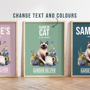 Any colour - Siamese Cat in garden poster -  Siamese Cat poster -  Siamese Cat Custom text print - Personalised print - Pet Art