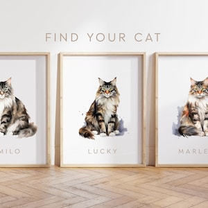 N'importe quelle couleur - chat des forêts norvégiennes - poster chat des forêts norvégiennes - impression de texte personnalisée - impression personnalisée - art animalier - art aquarelle