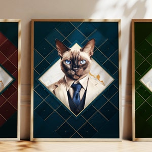 Any Colour - Siamese Cat in suit poster - Siamese Cat poster - Personalised print - Pet Art
