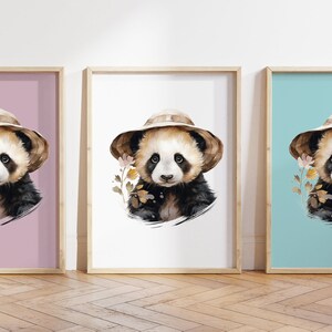 Cualquier color - Panda bebé con estampado de sombrero - Cartel de Panda bebé - Impresión de animales bebés - Póster de animales bebés - Arte infantil - Arte animal - Cualquier tamaño
