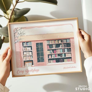 Personalised Text, book shop poster, book shop print, book shop poster, book shop illustration, book shop art, cute book shop, bookish gift