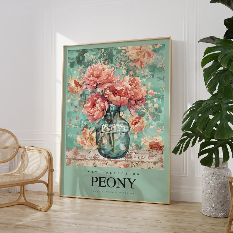 Any Colour Peony Flowers in Vase Print Peony Poster Peony Art Vintage