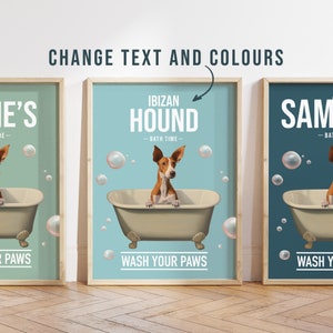 Any colour - Ibizan Hound in bath poster - Ibizan Hound poster - Ibizan Hound Custom text print - Personalised print - Pet Art