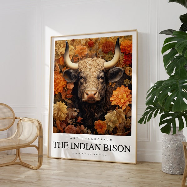 Any colour - The Indian Bison Print - The Bison poster - Gaur Art - Vintage print - Any Size