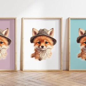 Cualquier color - Baby Fox in Hat Print - Fox Cub in Hat poster - Baby Animal Print - Baby Animal Poster - Nursery Art - Animal Art - Cualquier tamaño