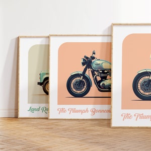 Triumph Bonneville landscape print, Triumph Bonneville poster, Triumph Bonneville wall art, Classic motors, Vintage Motor bikes