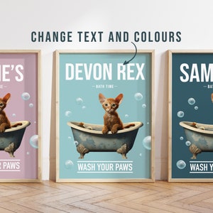 Jede Farbe - Devon Rex Katze im Bad Poster - Devon Rex Katzen Poster - Devon Rex Katze Benutzerdefinierter Textdruck - Personalisierter Druck - Haustierkunst