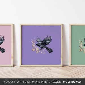 Cualquier color, Impresión de pájaro negro, Póster de pájaro negro, Arte de pájaros, Impresión de pájaros, Cualquier tamaño