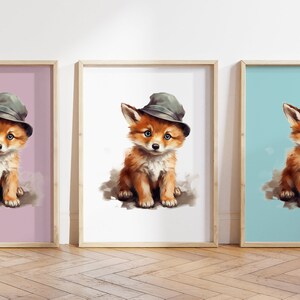 Cualquier color - Baby Fox in Hat Print - Fox Cub in Hat poster - Baby Animal Print - Baby Animal Poster - Nursery Art - Animal Art - Cualquier tamaño