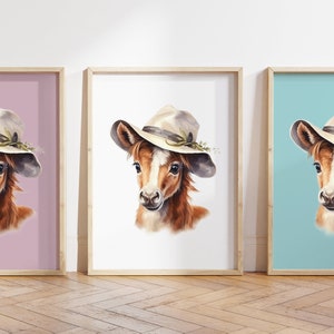 Cualquier color, Impresión de potro castaño, Póster de potro con sombrero, Impresión de animal bebé, Póster de animal bebé, Arte de guardería, Arte animal, Cualquier tamaño