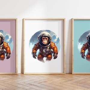 Any colour  - Monkey Print - Monkey poster - Animal Astronaut Art - Kids Space Print -  Kids Space Poster - Kids Art -  Space Art - Any Size