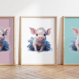 Cualquier color, Impresión de cerdito en tutú, Póster de cerdito en tutú, Impresión de animal bebé, Póster de animal bebé, Arte de guardería, Arte animal, Cualquier tamaño