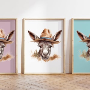 Cualquier color - Bebé burro en sombrero impresión - cartel de burro bebé - impresión animal bebé - cartel de animales bebé - arte infantil - arte animal - cualquier tamaño