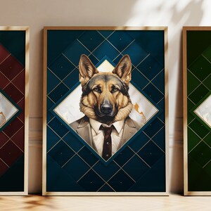 Elke kleur - Duitse herder in pak poster - Duitse herder poster - Gepersonaliseerde print - Pet Art
