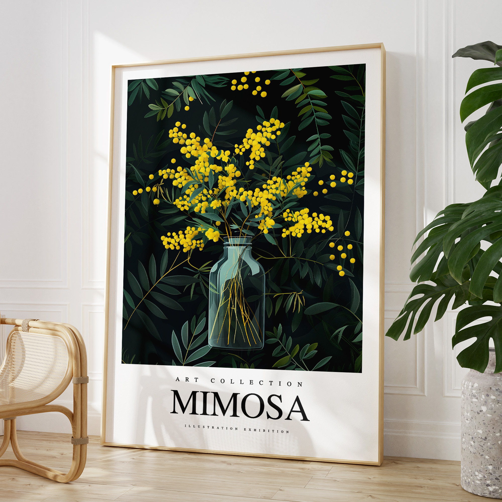 Any colour - Mimosa Flowers In Vase print - Mimosa poster - Mimosa Art - Vintage print - Any Size