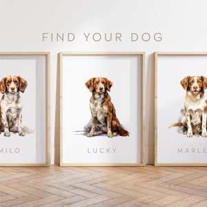 Cualquier color, Perro de Bretaña, Póster de Bretaña, Impresión de texto personalizado, Impresión personalizada, Arte de mascotas, Arte de acuarela