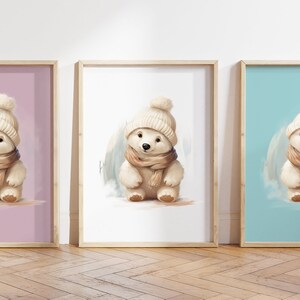 Cualquier color - Impresión de sombrero Bobble de oso polar - Cartel de oso - Impresión de animales bebés - Cartel de animales bebés - Arte infantil - Arte animal - Cualquier tamaño