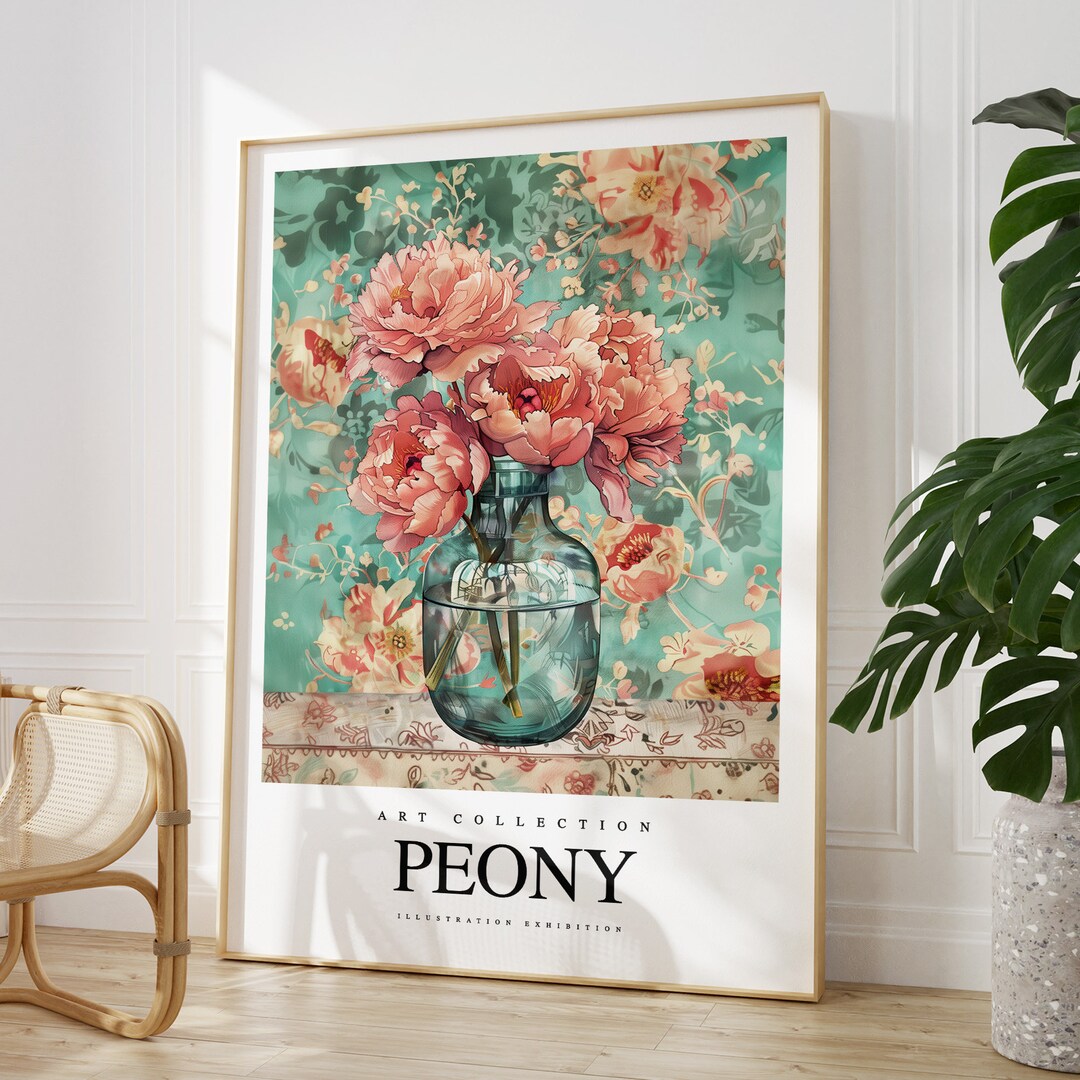 Any Colour Peony Flowers in Vase Print Peony Poster Peony Art Vintage