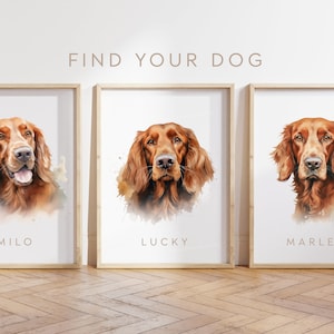 Custom dog poster - Irish Setter poster - Irish Setter dog print - Red Irish Setter puppy watercolour - Pet portraits