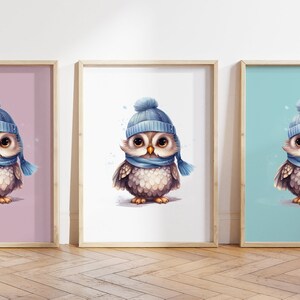 Qualsiasi colore, stampa con gufo, poster con gufo, stampa animalier, poster con cucciolo di animale, decorazione per nursery, arte con animali, qualsiasi dimensione