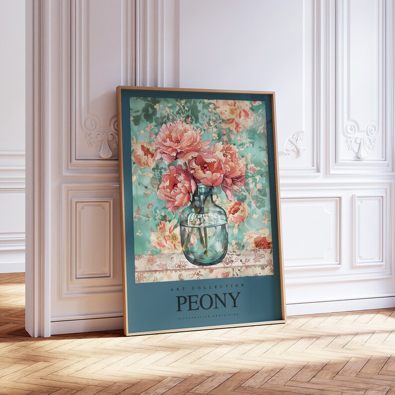 Any Colour Peony Flowers in Vase Print Peony Poster Peony Art Vintage