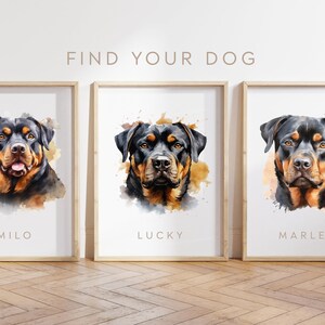 Custom dog poster - Rottweiler poster - Rottweiler dog print - Rottweiler puppy watercolour - Personalise