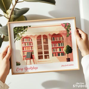 Personalised Text, book shop poster, book shop print, book shop poster, book shop illustration, book shop art, cute book shop, bookish gift