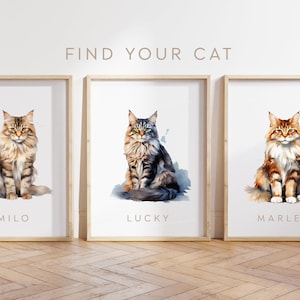 N'importe quelle couleur - chat Maine coon - poster chat Maine coon - impression de texte personnalisée - impression personnalisée - art animalier - art aquarelle
