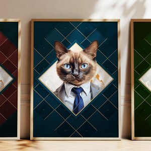 Any Colour - Siamese Cat in suit poster - Siamese Cat poster - Personalised print - Pet Art