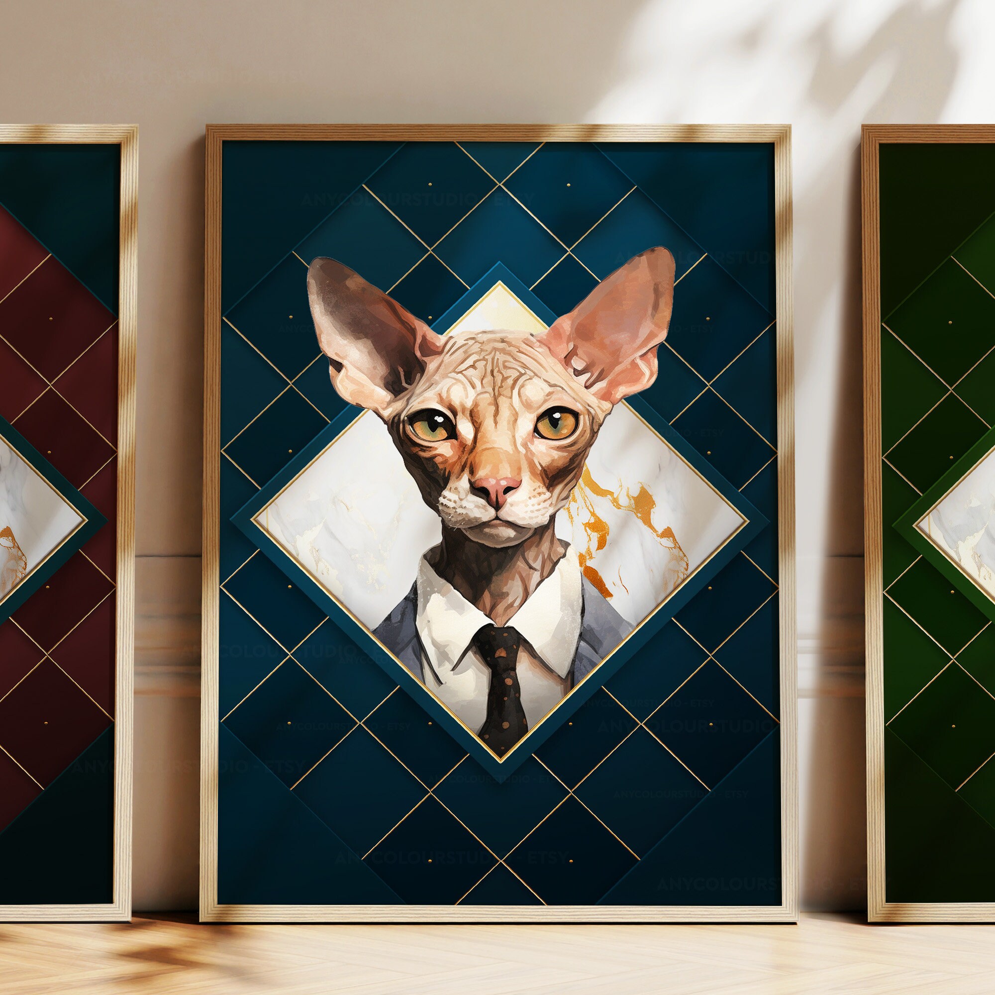 Any Colour Cornish Rex Cat in Suit Poster Cornish Rex Cat