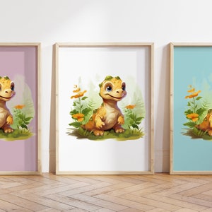 Qualsiasi colore, stampa con cucciolo di dinosauro, poster con cucciolo di dinosauro, stampa animalier, poster con cucciolo di animale, decorazione per nursery, decorazione con animali, qualsiasi dimensione