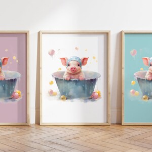Qualsiasi colore, stampa maialino nella vasca da bagno, poster maialino nella vasca da bagno, stampa di cuccioli di animali, poster di cuccioli di animale, decorazioni per nursery, decorazioni con animali, qualsiasi dimensione