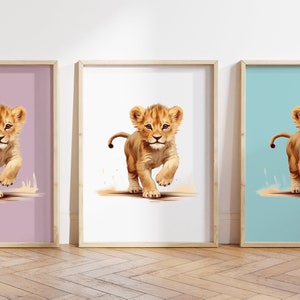 Cualquier color, Impresión de cachorro de león bebé, Póster de cachorro corriendo, Impresión de animal bebé, Póster de animal bebé, Arte de guardería, Arte animal, Cualquier tamaño