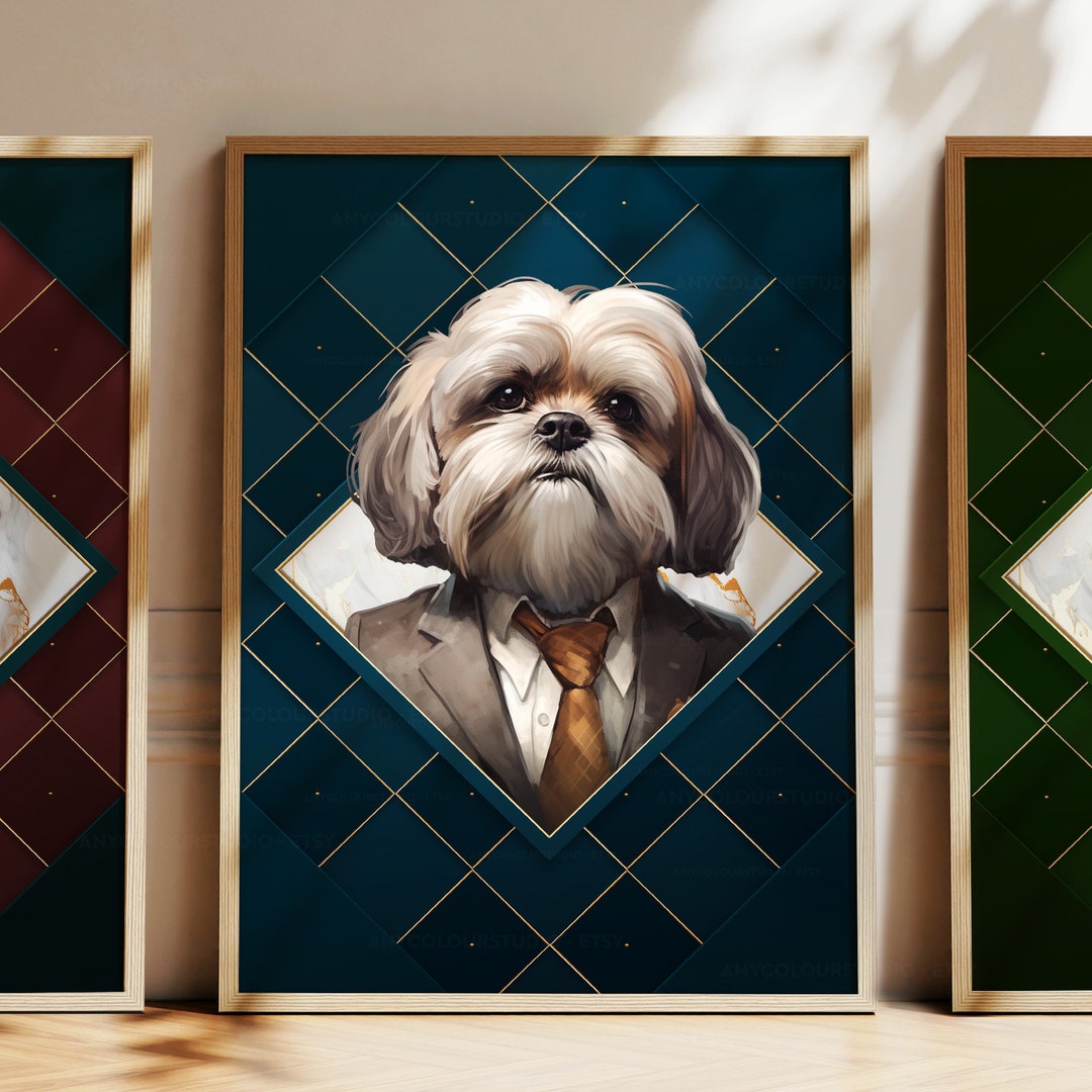 Whitman And Daughter Shih Tzu Grußkarte – Hund In Anzug, Blanko Innen, Für Geburtstag & Besondere Anlässe