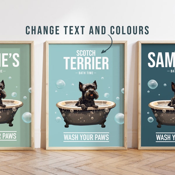 N'importe quelle couleur - Poster Scotch Terrier dans le bain - Poster Scotch Terrier - Impression de texte personnalisée Scotch Terrier - Impression personnalisée - Art pour animaux de compagnie