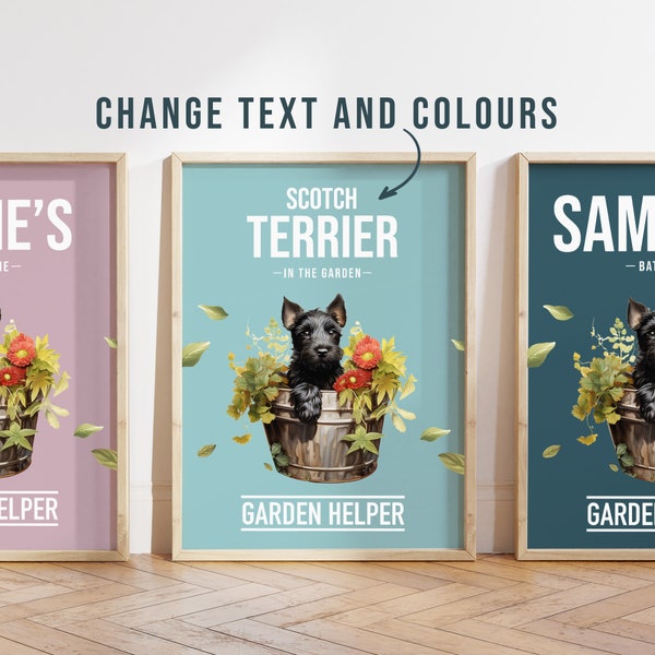 N'importe quelle couleur - Poster Scotch Terrier dans le jardin - Poster Scotch Terrier - Impression de texte personnalisée - Impression personnalisée - Art pour animaux de compagnie