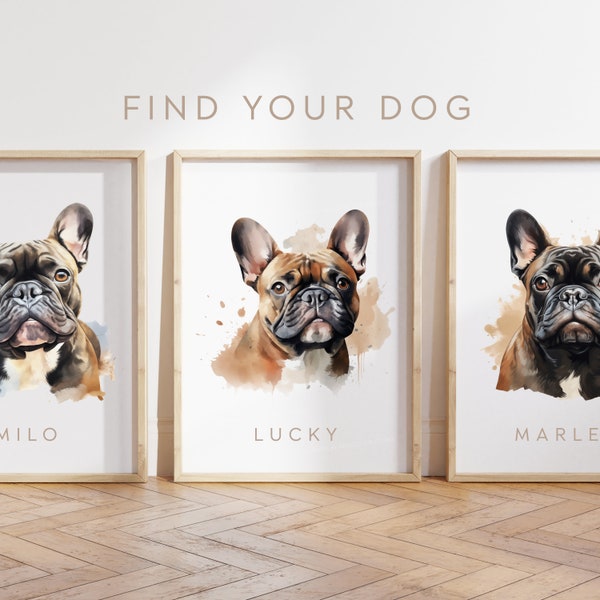 Custom dog poster - French Bulldog poster - French Bulldog dog print - French Bulldog puppy watercolour - Personalise dog name - Dog gift