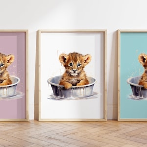 Cualquier color - Impresión de cachorro de león bebé - Póster de cachorro en el baño - Impresión de animales bebé - Póster de animales bebé - Arte infantil - Arte animal - Cualquier tamaño