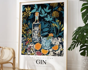 Any colour  - Gin Print - Gin drink poster - Gin Art - Kitchen print - Restaurant print - Any Size