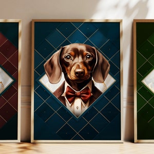 Cualquier color, Póster de perro salchicha con traje, Póster de perro salchicha, Impresión personalizada, Arte de mascotas