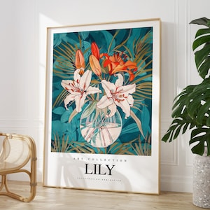 Cualquier color - Impresión de flores de lirio en jarrón - Póster de lirio - Arte de lirio - Impresión vintage - Cualquier tamaño