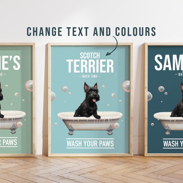 N'importe quelle couleur - Poster Scotch Terrier dans le bain - Poster Scotch Terrier - Impression de texte personnalisée Scotch Terrier - Impression personnalisée - Art pour animaux de compagnie