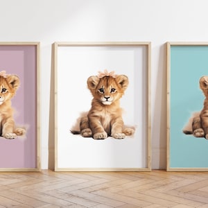 Cualquier color, Impresión de cachorro de león bebé, Póster de cachorro con lazo, Impresión de animal bebé, Póster de animal bebé, Arte de guardería, Arte animal, Cualquier tamaño