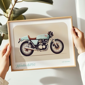 Honda CB750 Bike landscape print, Motorcycle poster, Motorcycle wall art, Motorcycle painting, Motorcycle print in multiple sizes, Gift