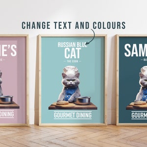Any colour - Russian Blue Cat kitchen poster -  Russian Blue Cat poster -  Russian Blue Cat Custom text print - Personalised print - Pet Art