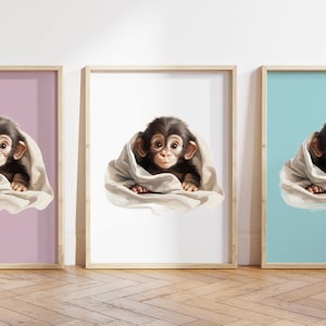 Cualquier color, Impresión de mono bebé, Póster de mono bebé, Impresión de animal bebé, Póster de animal bebé, Arte de guardería, Arte animal, Cualquier tamaño