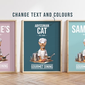 Any colour - Abyssinian cat in kitchen poster -  Abyssinian cat poster -  Abyssinian cat Custom text print - Personalised print - Pet Art