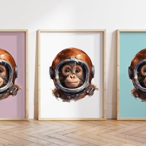 Any colour  - Space Monkey Print - Space Monkey poster - Animals in Space Art  -  Kids Space Poster - Kids Art -  Space Art - Any Size