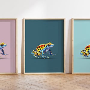 Plakat z żabą trującą - Wydruk z żabą trującą - Sztuka z żabą trującą - ilustracja z żabą - Wydruk z ptakami