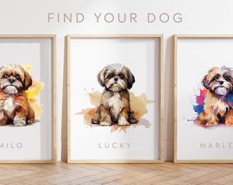 Any Colour - Shih Tzu Dog - Shih Tzu poster - Custom text print - Personalised print - Pet Art - Watercolour Art